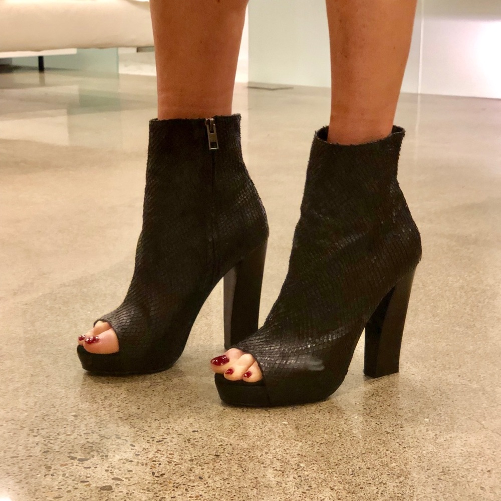 Allsaints peep toe python heels